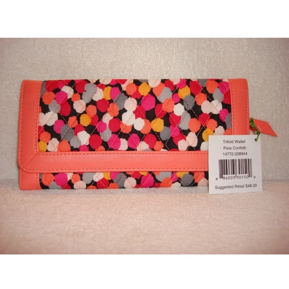 Vera Bradley Pixie Confetti Tri Fold Pink Multi Color NWT